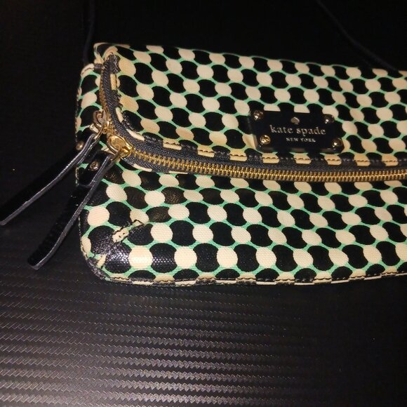 Kate Spade Dundee Drive Alec Flap Pocket Crossbody Bag Mint Polka Dot Purse - Picture 4 of 15